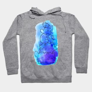 Watercolor Blue Kitty Pile Hoodie